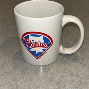 Vintage White Ceramic Dining Mug with Phillies Logo perfect condition.